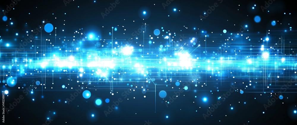 Sticker a blue and white image of a network of lines and dots, blue technology background with circuit board