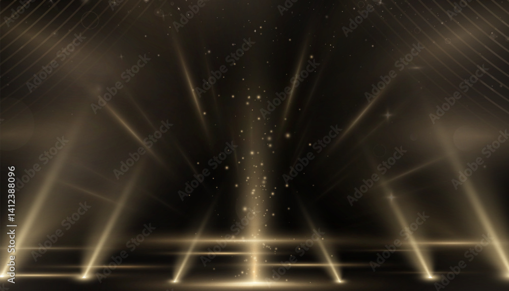 Poster a vibrant backdrop with glowing particles and curved stripes for creating luxurious backdrops, stage