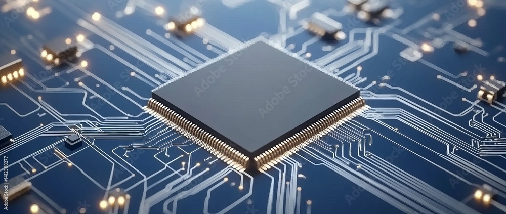 Sticker a blue and white image of a network of lines and dots, blue technology background with circuit board