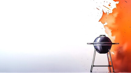 A charcoal grill sits next to an orange painted splash with white space on the left for text
