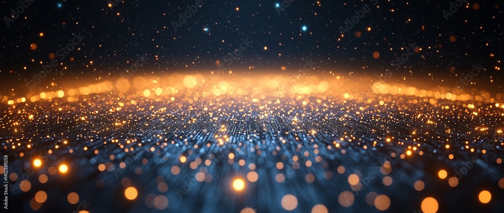Poster a blue and white image of a network of lines and dots, blue technology background with circuit board