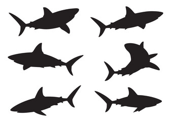 Six Shark Silhouettes Against a White Background