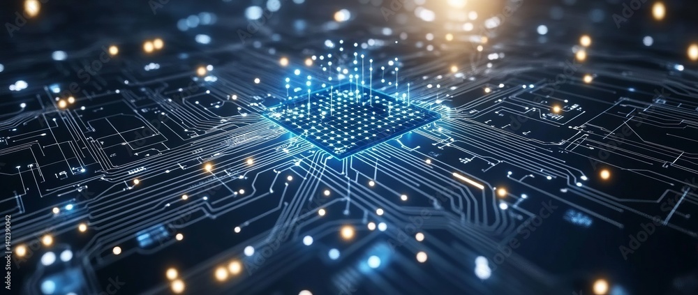 Sticker a blue and white image of a network of lines and dots, blue technology background with circuit board