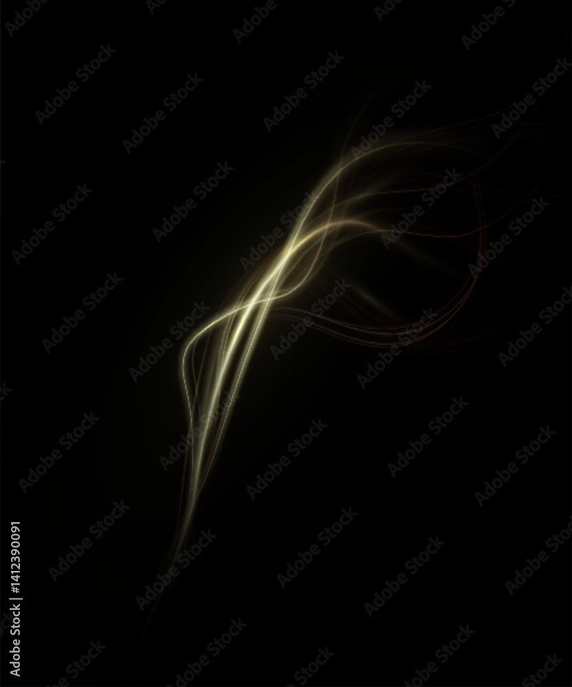 Poster abstract golden light flow with elegant swirling motion on black background. great for design effect