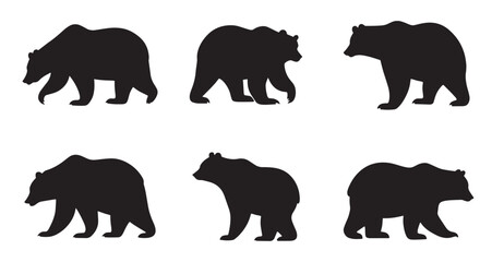 Simple Black Silhouette of Walking Bears