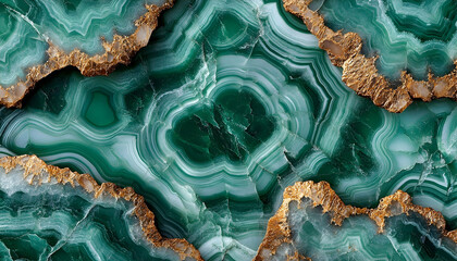 Obraz premium Elegant green agate stone with golden veins, showcasing natural patterns and textures for design use