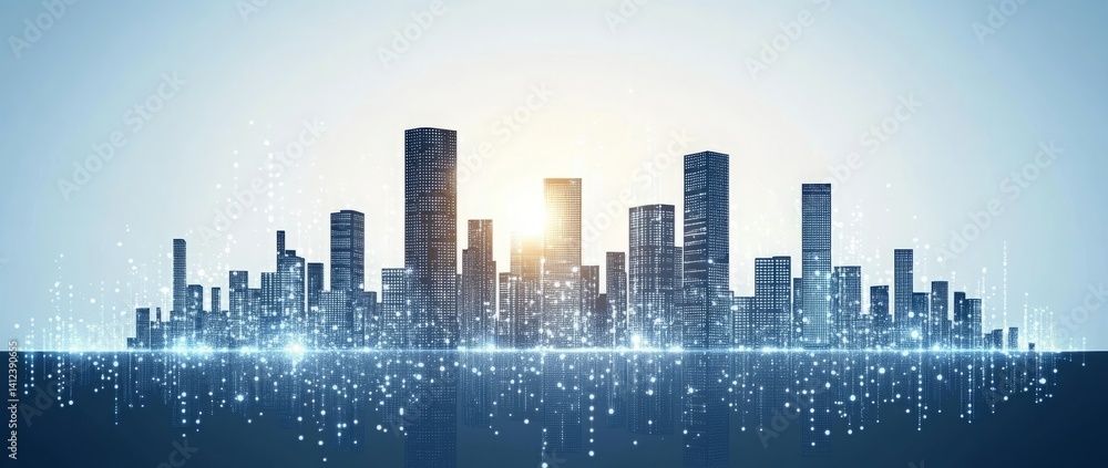 Poster a blue and white image of a network of lines and dots, blue technology background with circuit board
