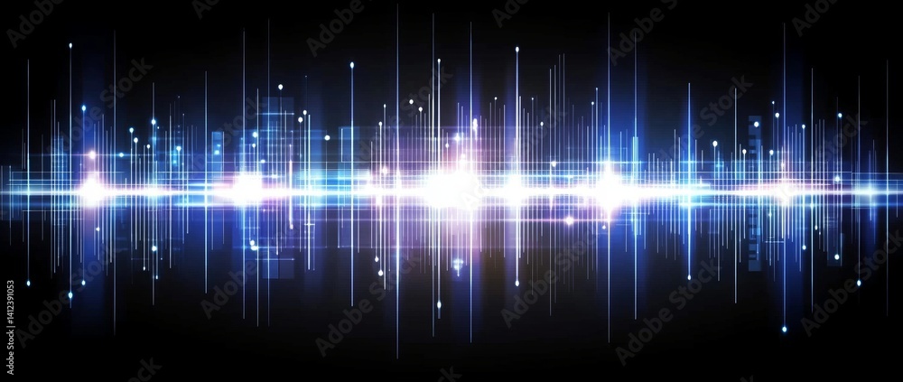 Poster a blue and white image of a network of lines and dots, blue technology background with circuit board