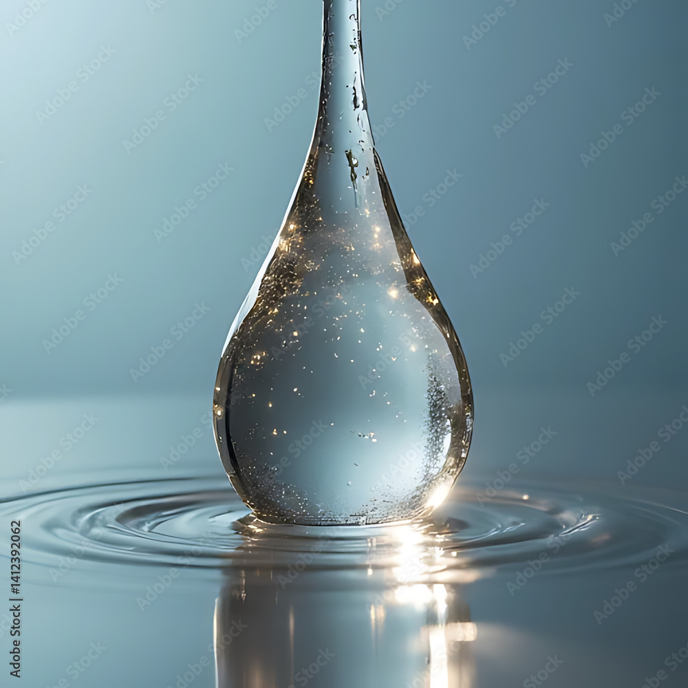 Poster water droplet splashing in a calm pool macro photography serene environment close-up view