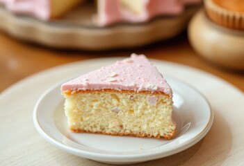 Delicious Pink Frosted Cake Slice on a Plate Sweet Treat Bakery Dessert