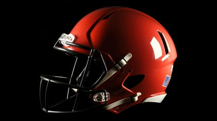 Fototapeta premium American football helmet with metallic textures, side lighting / Strength and precision in sports equipment 