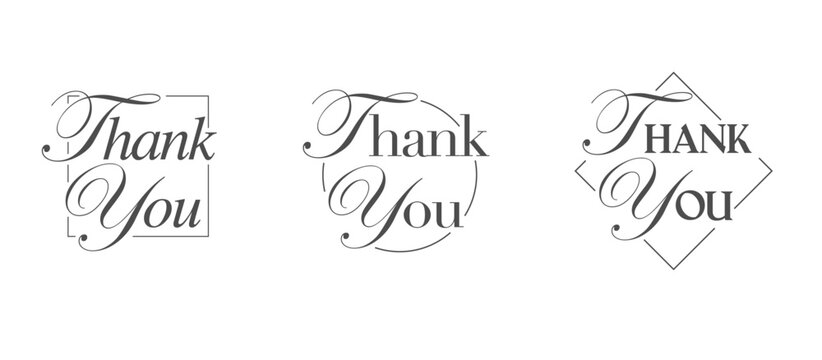 Thank You lettering set. Elegant inscriptions. Thanks card. Vector design.