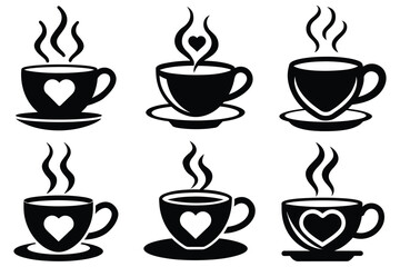 A set of teacup icons with heart shaped steam