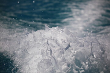 Close-up of water splashes in a tropical ocean, photographed in French Polynesia