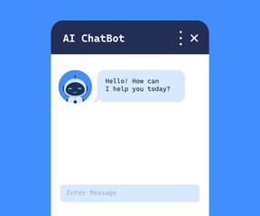 Popup window interface of AI chatbot with message. Vector illustration for online support and virtual assistant