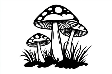 A simple black silhouette of a mushroom on a white background