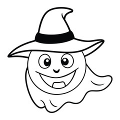 Happy Ghost Illustration With Witch Hat for Halloween Coloring