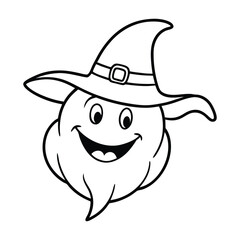 Happy Ghost Illustration With Witch Hat for Halloween Coloring