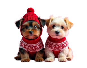 Cute Puppies in Red Sweaters, Transparent Background. Holiday Dogs!
