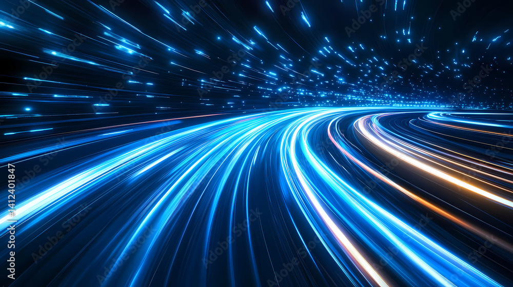 Poster speed of light: abstract digital art portrays a sense of speed and motion with dynamic light trails 