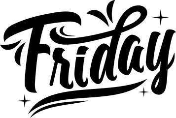Friday script lettering typography vector, Friday letter calligraphy banner.