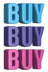 set of 3d render buy PNG images, colorful, blue, purple, pink