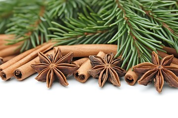 Christmas spices on white background
