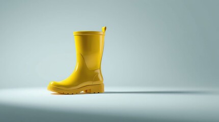 single bright yellow rain boot, isolated on white
