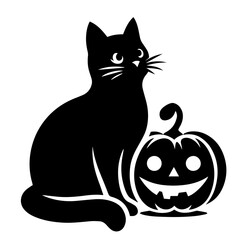Black and white vector silhouette of a cat on white background
