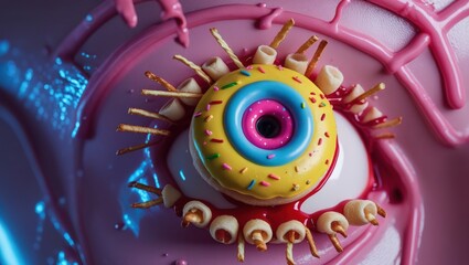 Hyper-Detailed Junk Food Eye: A Surreal Macro Shot of a Human Eye Sculpted from Fast Food Delights