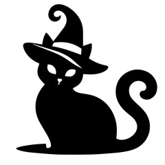 Black and white vector silhouette of a cat on white background
