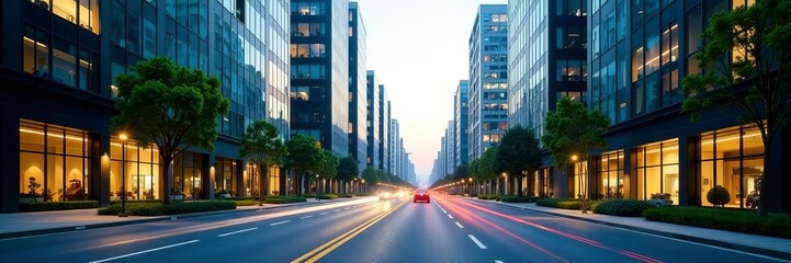Modern office building along bustling road in Hangzhou, China, office building, architecture, cityscape