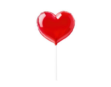 red heart shaped lollipop isolated on white or transparent png