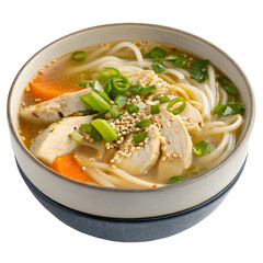 Chinese chicken noodle soup isolated on transparent background