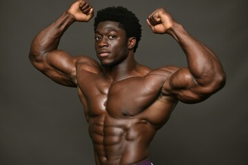 Fototapeta premium A muscular man with a sporty and healthy appearance is set against a dark grunge background