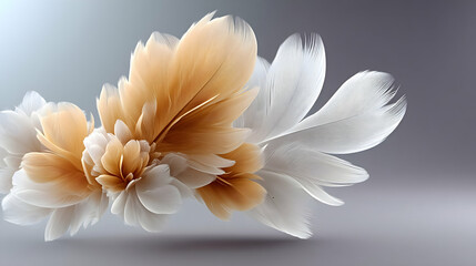 Abstract floral arrangement of soft, light beige and white feathers