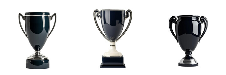 Fototapeta premium Png of Three elegant trophies showcasing intricate designs, perfect for awards ceremonies or celebrations of achievement.