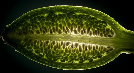 Cross Section of Green Vegetable Under Light