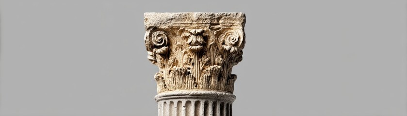 Majestic Corinthian column, isolated on a plain background, showcasing intricate carvings - symmetrical historical design marble civilization