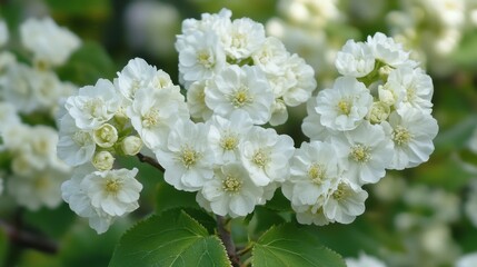 White Flower Blossoms on Green Leaves in Bright Natural Light