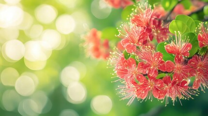 Delicate Pink Blossom with Bright Green Background in Nature