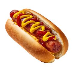 A hot dog with ketchup mustard and onions in a toasted bun
