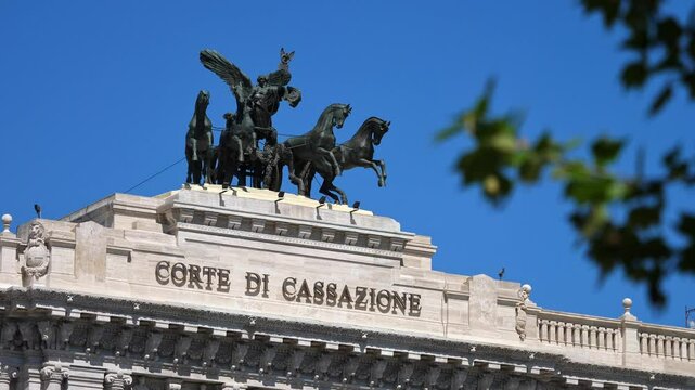 The monumental Palazzaccio in Rome, headquarters of Italy&rsquo;s Supreme Court, is filmed in its grandeur from street level