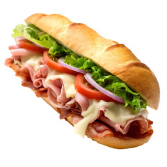 A delicious sub sandwich filled with fresh ingredients on black
