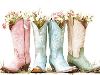 Pastel cowboy boots with flowers.