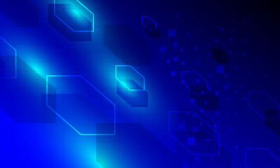 blue hexagon circuit polygon shapes lines cyberspace networking with shiny light abstract high technology background
