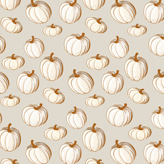 Stylized pumpkins in a pattern.Vector seamless pattern with pumpkins on a light background.