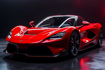 High-performance sports car showcase studio vehicle photography dark environment side view