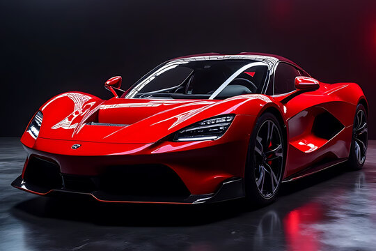 High-performance sports car showcase studio vehicle photography dark environment side view