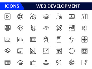 Application development line icons. Vector illustration included icons as mobile software, app UX prototyping, and data analytics pictogram for web startup launch. Green Color,